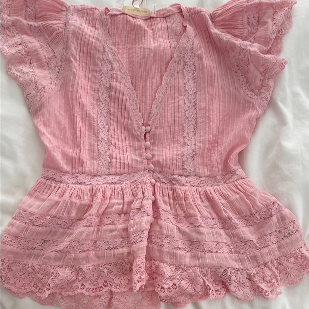 LoveShackFancy Pink Lace Blouse